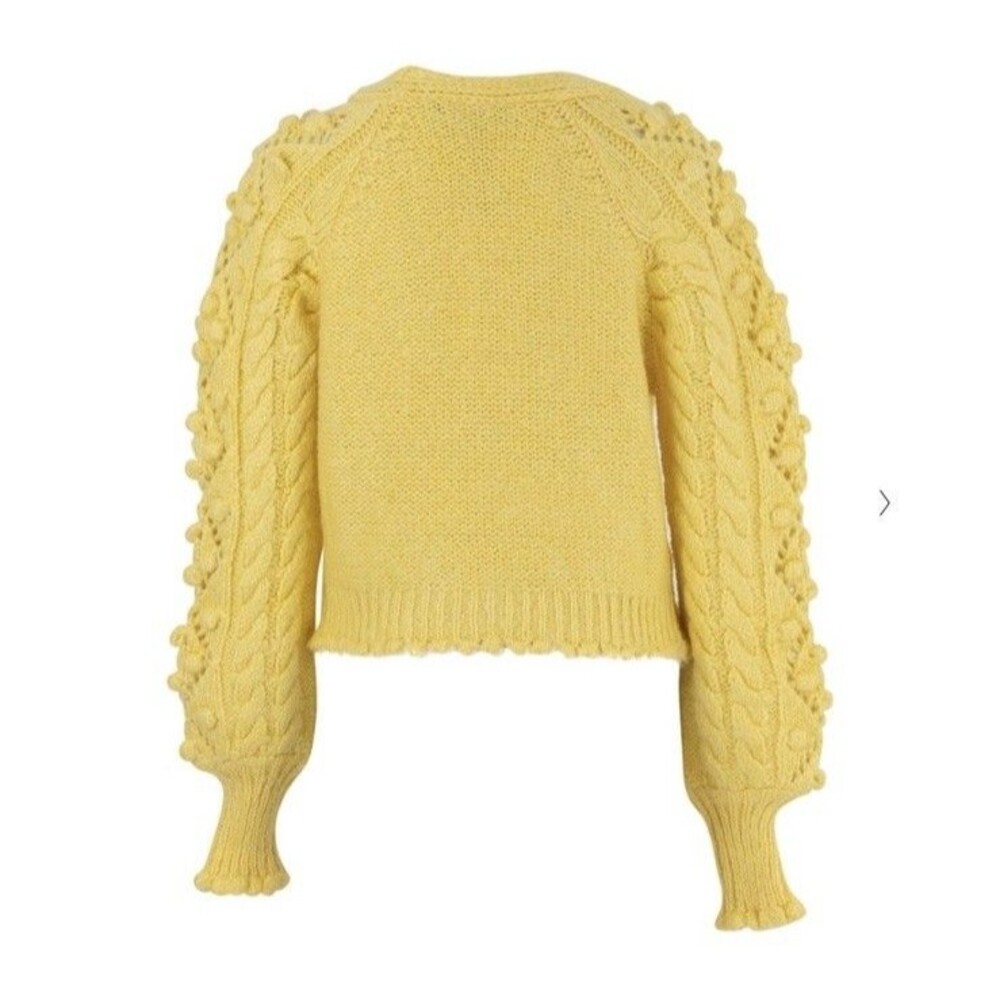 Dilvin Knit Bobble Yellow Cable Knit Jewel Buttons Scalloped Hem Cardigan M - Picture 5 of 15